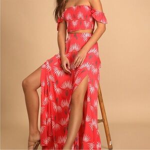 Lulu's Red Strapless Floral Maxi Dress
